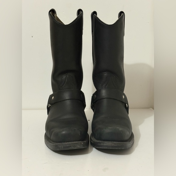 Black All Leather Motorcycle Biker Boots with Square Toe - Size Ladies 8 - Picture 7 of 16